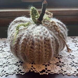 Handcrafted Gray Knit Pumpkin Decor